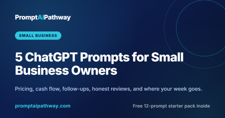 Cover image: 5 ChatGPT prompts for small business owners, covering pricing, cash flow, follow-ups, reviews and time.